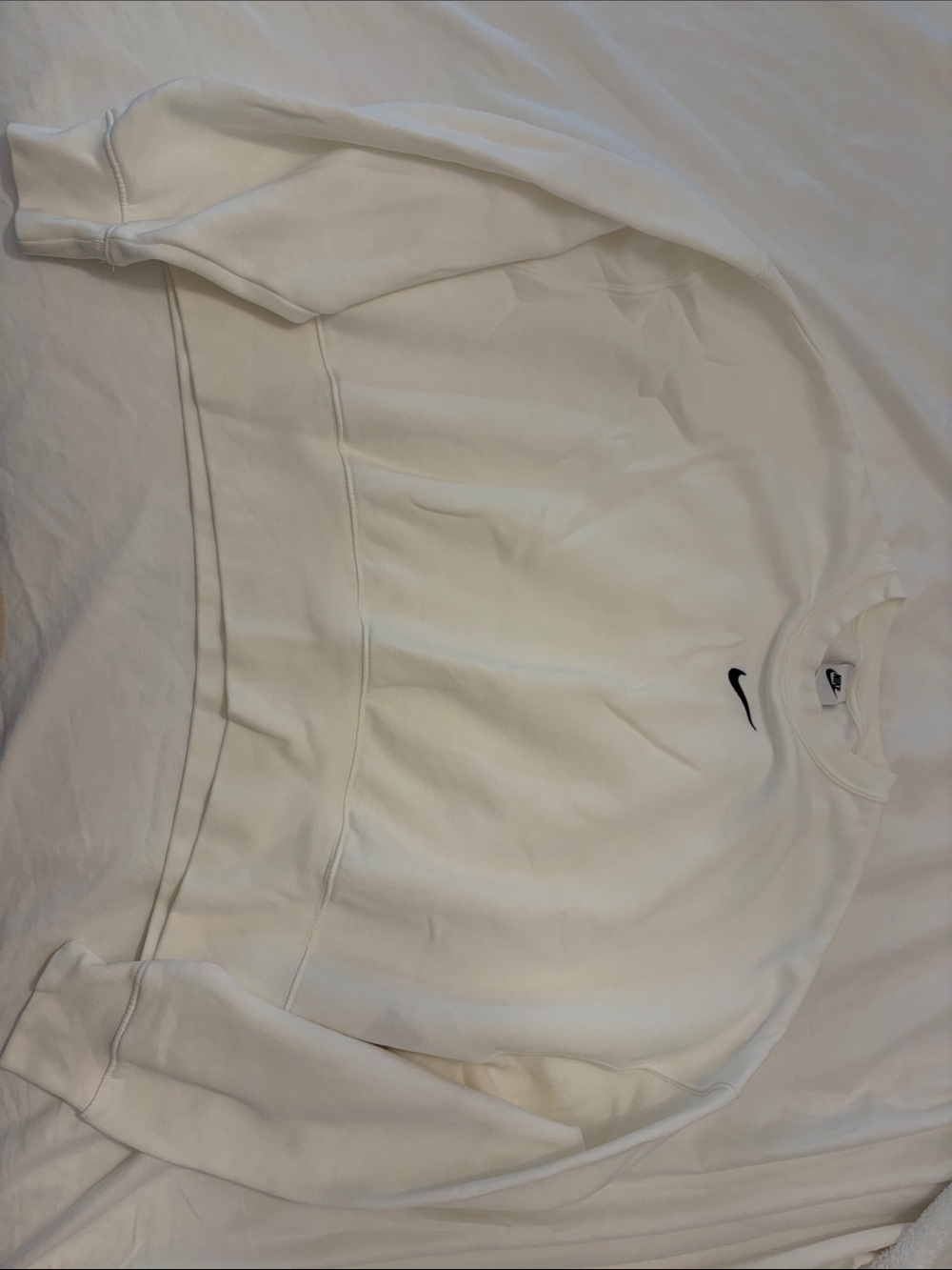 Nike White Performance Crewneck Sweatshirt with Black Swoosh- Cropped loose fit